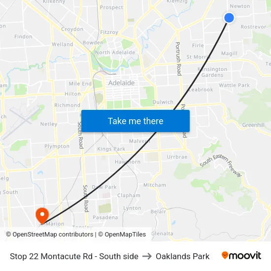 Stop 22 Montacute Rd - South side to Oaklands Park map