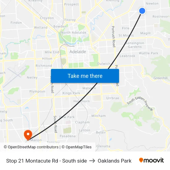 Stop 21 Montacute Rd - South side to Oaklands Park map