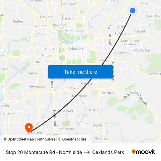 Stop 20 Montacute Rd - North side to Oaklands Park map