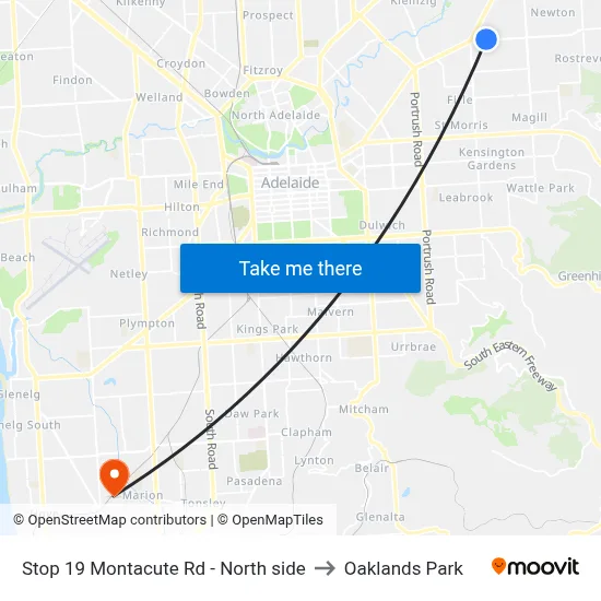 Stop 19 Montacute Rd - North side to Oaklands Park map
