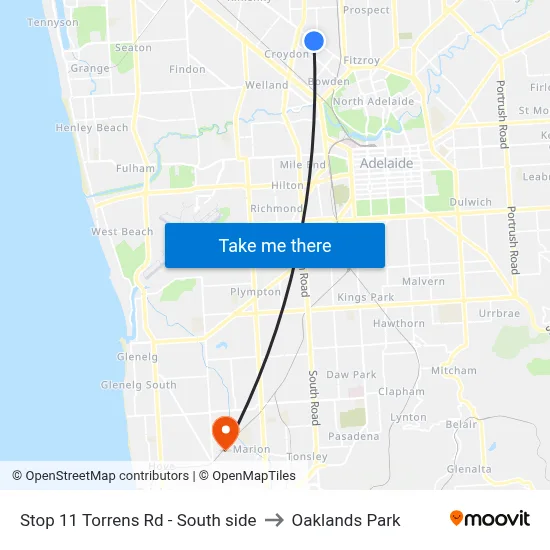 Stop 11 Torrens Rd - South side to Oaklands Park map