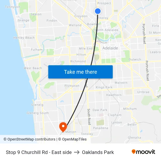 Stop 9 Churchill Rd - East side to Oaklands Park map