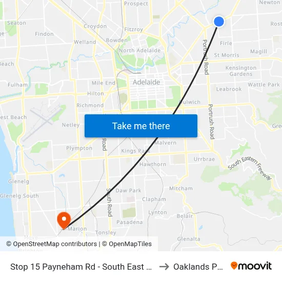 Stop 15 Payneham Rd - South East side to Oaklands Park map
