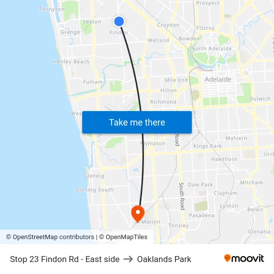Stop 23 Findon Rd - East side to Oaklands Park map