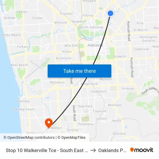 Stop 10 Walkerville Tce - South East side to Oaklands Park map