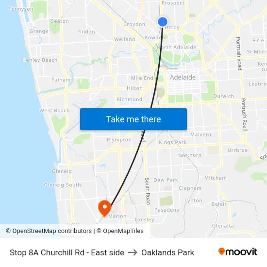Stop 8A Churchill Rd - East side to Oaklands Park map