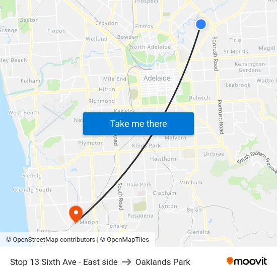 Stop 13 Sixth Ave - East side to Oaklands Park map