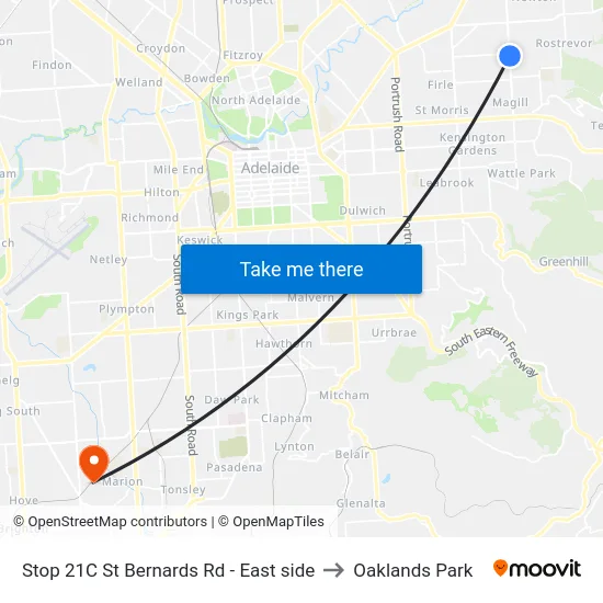 Stop 21C St Bernards Rd - East side to Oaklands Park map