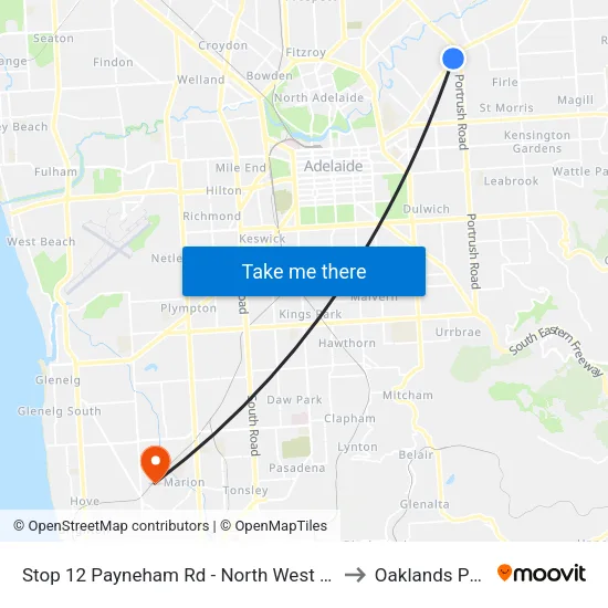 Stop 12 Payneham Rd - North West side to Oaklands Park map