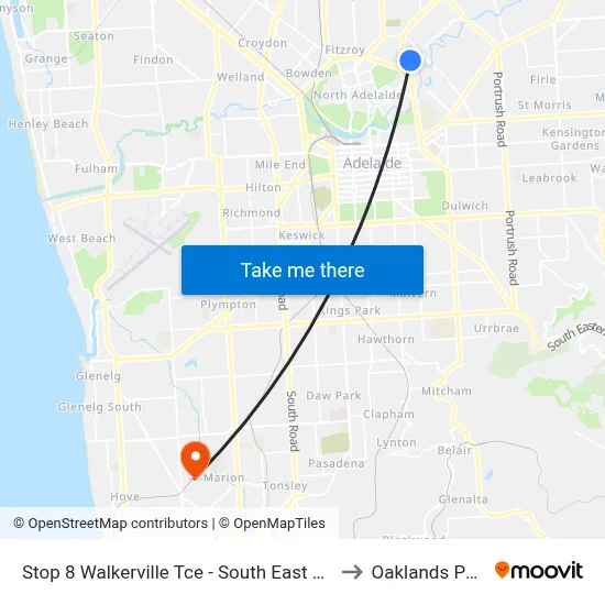 Stop 8 Walkerville Tce - South East side to Oaklands Park map