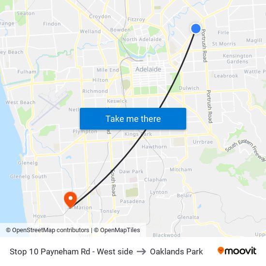 Stop 10 Payneham Rd - West side to Oaklands Park map