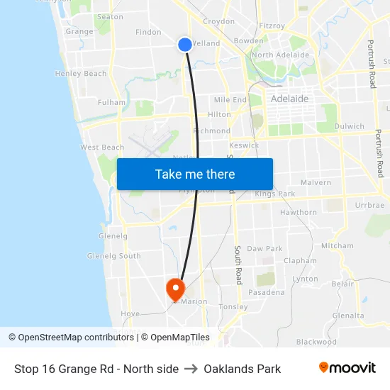 Stop 16 Grange Rd - North side to Oaklands Park map