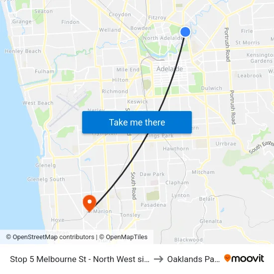 Stop 5 Melbourne St - North West side to Oaklands Park map