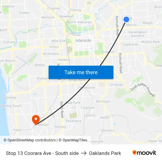 Stop 13 Coorara Ave - South side to Oaklands Park map