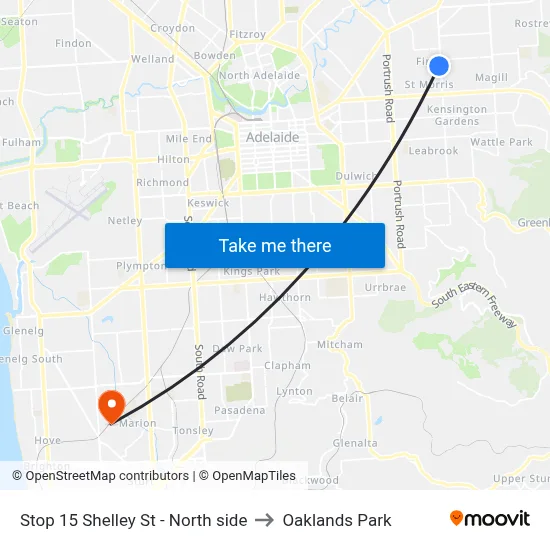 Stop 15 Shelley St - North side to Oaklands Park map