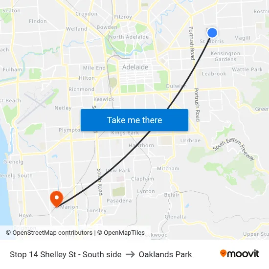 Stop 14 Shelley St - South side to Oaklands Park map