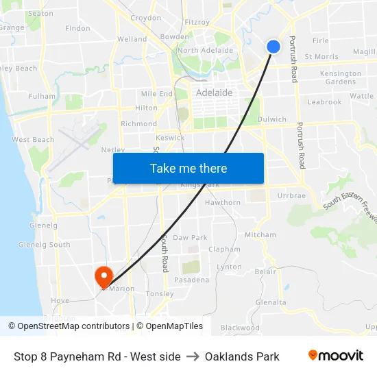 Stop 8 Payneham Rd - West side to Oaklands Park map
