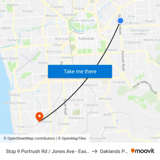 Stop 9 Portrush Rd / Jones Ave - East side to Oaklands Park map