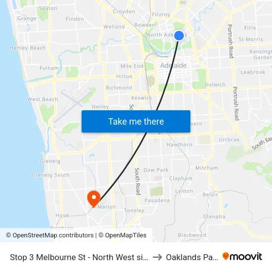 Stop 3 Melbourne St - North West side to Oaklands Park map