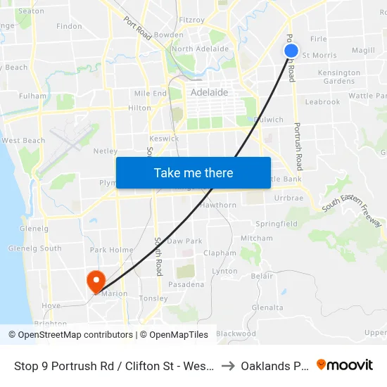 Stop 9 Portrush Rd / Clifton St - West side to Oaklands Park map