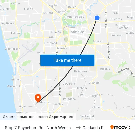 Stop 7 Payneham Rd - North West side to Oaklands Park map