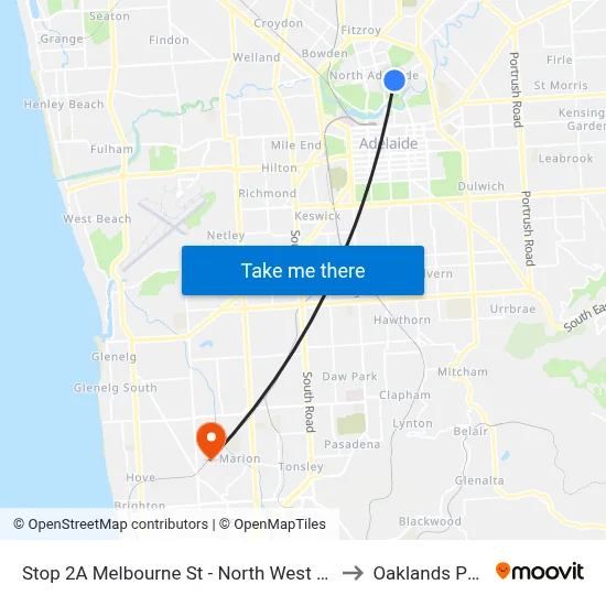 Stop 2A Melbourne St - North West side to Oaklands Park map