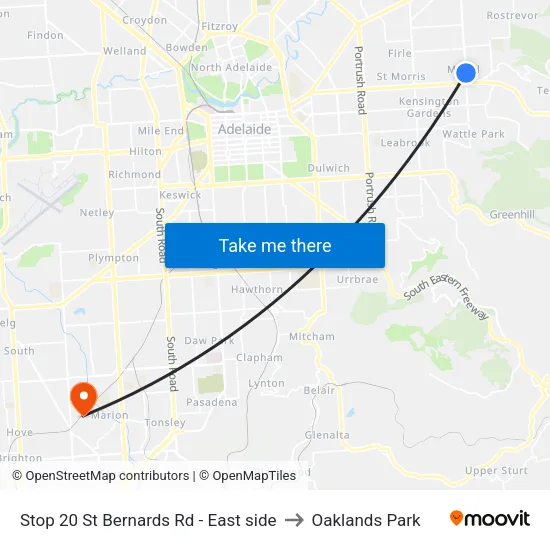 Stop 20 St Bernards Rd - East side to Oaklands Park map