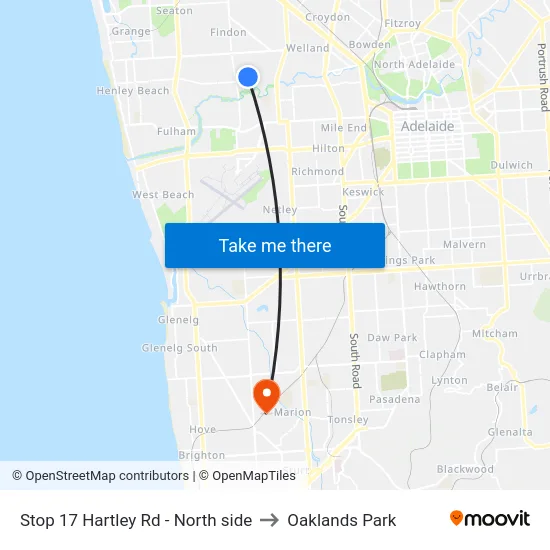 Stop 17 Hartley Rd - North side to Oaklands Park map