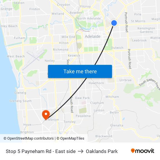 Stop 5 Payneham Rd - East side to Oaklands Park map