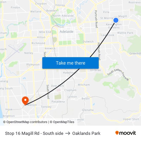 Stop 16 Magill Rd - South side to Oaklands Park map