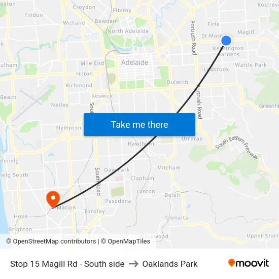 Stop 15 Magill Rd - South side to Oaklands Park map