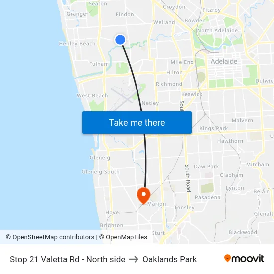 Stop 21 Valetta Rd - North side to Oaklands Park map