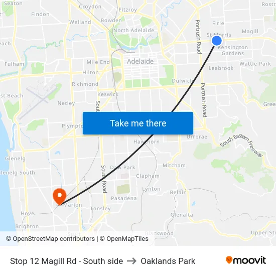 Stop 12 Magill Rd - South side to Oaklands Park map