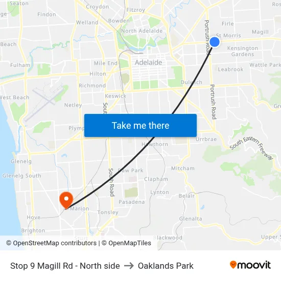 Stop 9 Magill Rd - North side to Oaklands Park map