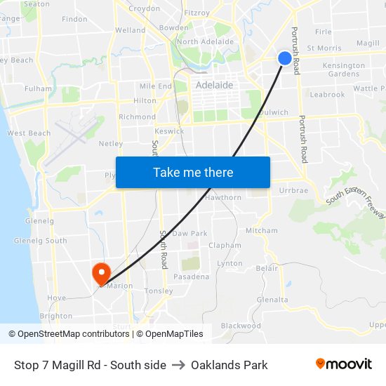 Stop 7 Magill Rd - South side to Oaklands Park map