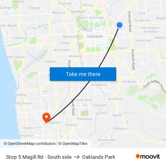 Stop 5 Magill Rd - South side to Oaklands Park map