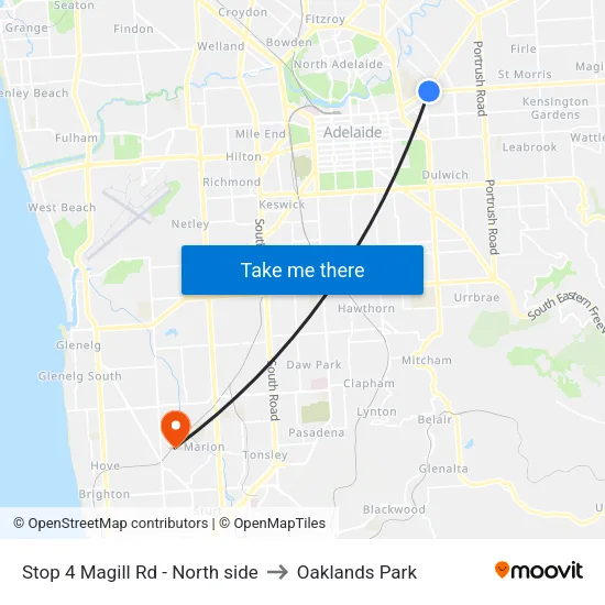 Stop 4 Magill Rd - North side to Oaklands Park map