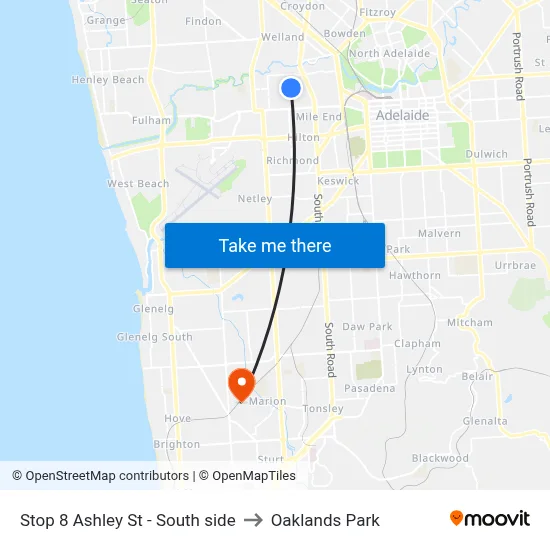 Stop 8 Ashley St - South side to Oaklands Park map