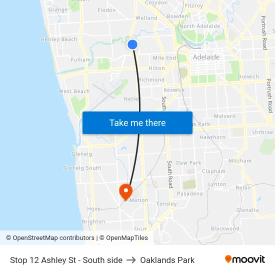Stop 12 Ashley St - South side to Oaklands Park map