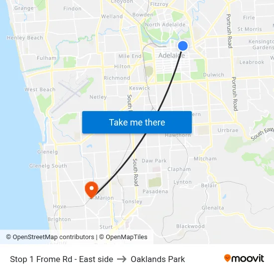 Stop 1 Frome Rd - East side to Oaklands Park map