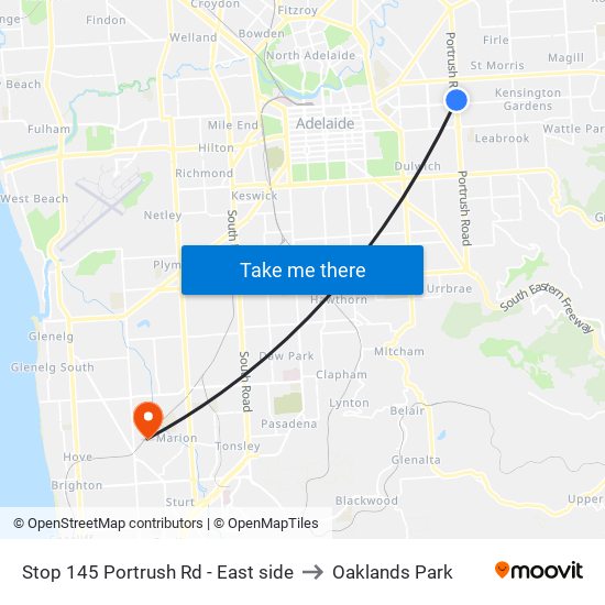 Stop 145 Portrush Rd - East side to Oaklands Park map