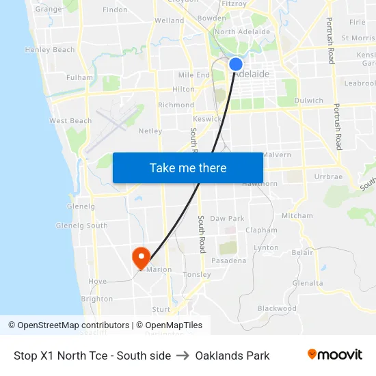 Stop X1 North Tce - South side to Oaklands Park map
