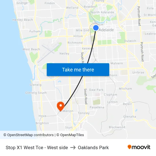 Stop X1 West Tce - West side to Oaklands Park map