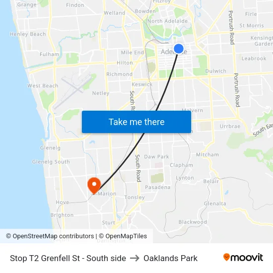 Stop T2 Grenfell St - South side to Oaklands Park map