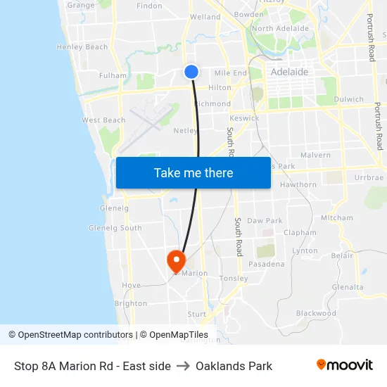 Stop 8A Marion Rd - East side to Oaklands Park map