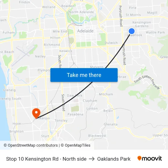 Stop 10 Kensington Rd - North side to Oaklands Park map