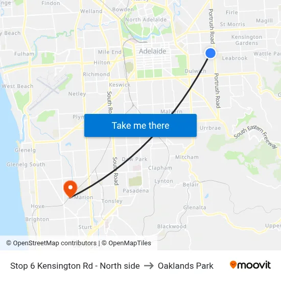 Stop 6 Kensington Rd - North side to Oaklands Park map