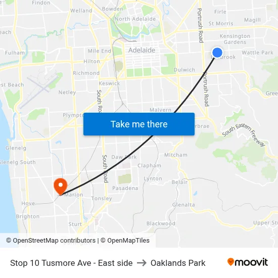 Stop 10 Tusmore Ave - East side to Oaklands Park map