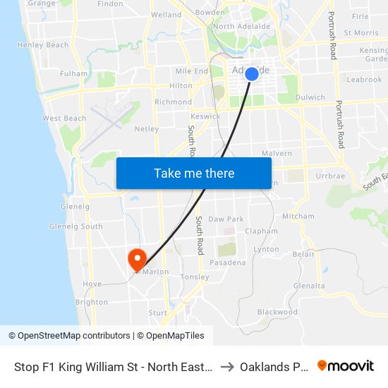 Stop F1 King William St - North East side to Oaklands Park map