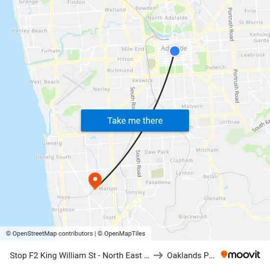 Stop F2 King William St - North East side to Oaklands Park map